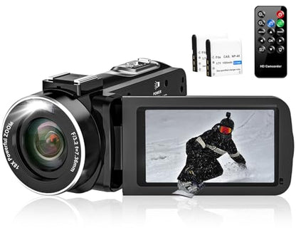 Video Camera Camcorder, 2.7K Camcorder 42MP 18X Digital Video Camera for YouTube 3.0'' 270 Degree Rotation Screen Video Recorder Vlogging Camera with Remote Control and Two Batteries