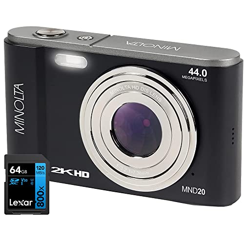 Minolta MND20 44 MP / 2.7K Ultra HD Digital Camera Bundle with Lexar 64GB High-Performance 800x UHS-I SDHC Memory Card Blue Series