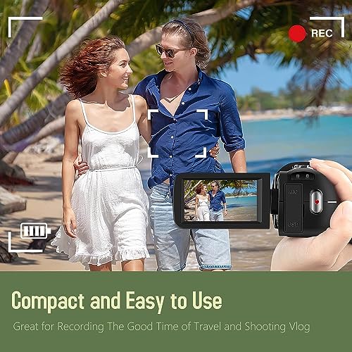 Video Camera Camcorder, 2.7K Camcorder 42MP 18X Digital Video Camera for YouTube 3.0'' 270 Degree Rotation Screen Video Recorder Vlogging Camera with Remote Control and Two Batteries