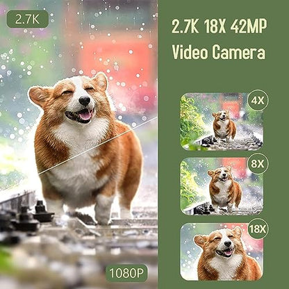 Video Camera Camcorder, 2.7K Camcorder 42MP 18X Digital Video Camera for YouTube 3.0'' 270 Degree Rotation Screen Video Recorder Vlogging Camera with Remote Control and Two Batteries