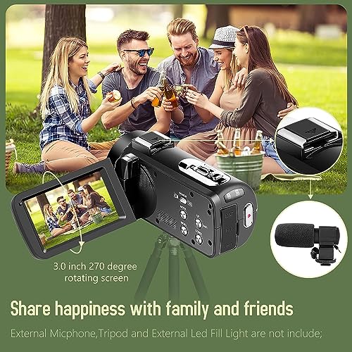 Video Camera Camcorder, 2.7K Camcorder 42MP 18X Digital Video Camera for YouTube 3.0'' 270 Degree Rotation Screen Video Recorder Vlogging Camera with Remote Control and Two Batteries