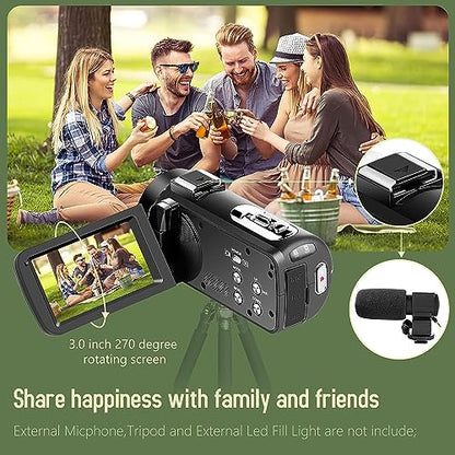 Video Camera Camcorder, 2.7K Camcorder 42MP 18X Digital Video Camera for YouTube 3.0'' 270 Degree Rotation Screen Video Recorder Vlogging Camera with Remote Control and Two Batteries