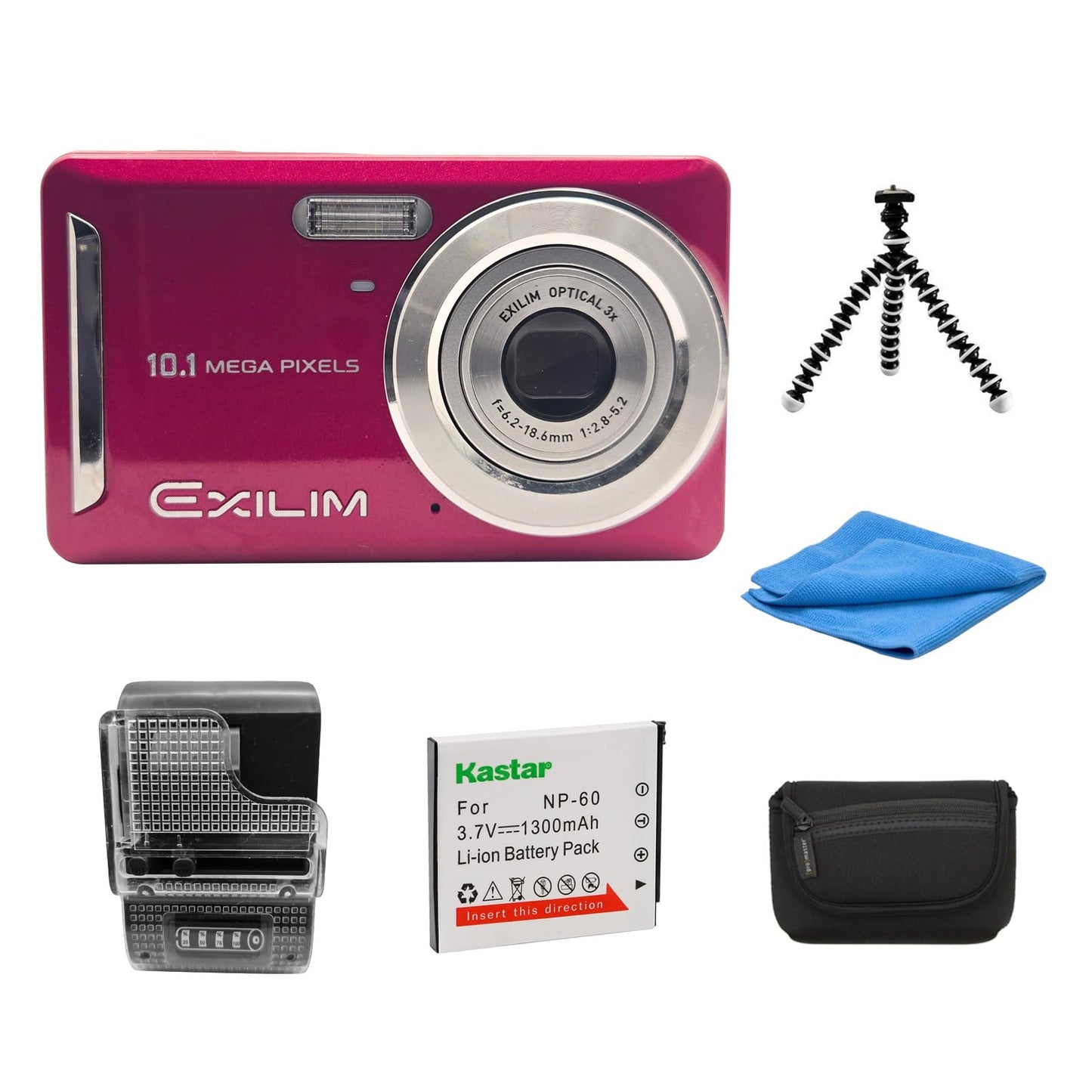 Yahemi Exilim Ex-Z29 10.1MP Compact Digital Camera Bundle with Carrying case, Tripod, Battery & Charger and a Microfiber Cloth [Red]