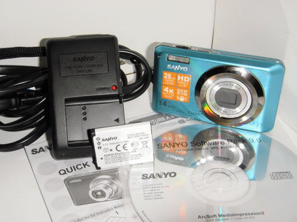 Blue Sanyo VPC-X1400 14mp Digital Camera with Wide Angle 4X Optical Zoom