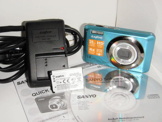 Blue Sanyo VPC-X1400 14mp Digital Camera with Wide Angle 4X Optical Zoom