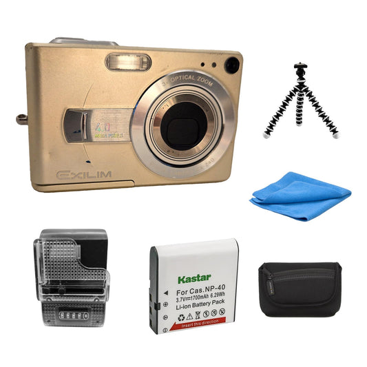 Yahemi Exilim Ex-Z40 4MP Compact Digital Camera Bundle with Carrying case, Tripod, Battery & Charger and a Microfiber Cloth [Gold]