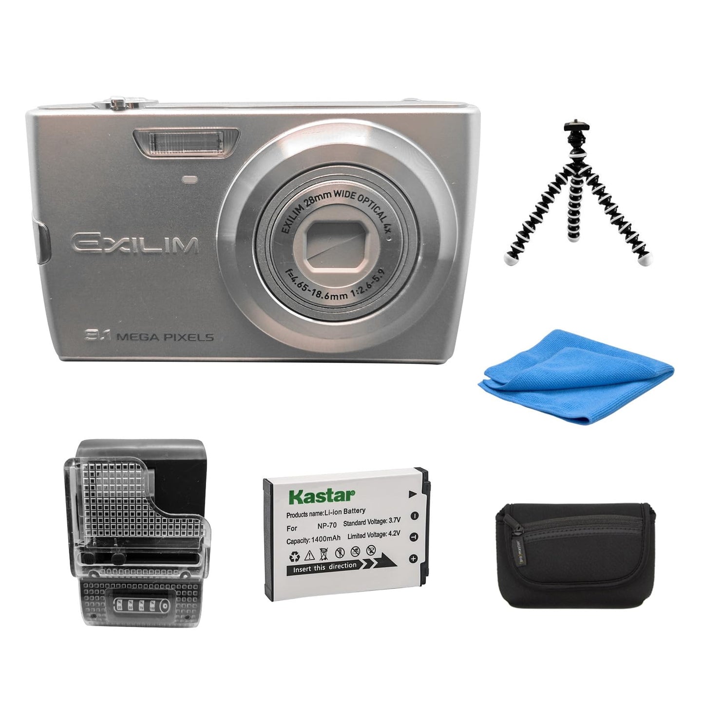 Yahemi Exilim EX-Z250 9mp Compact Digital Camera Bundle with Tripod, Battery & Charger. Carrying Pouch and a Microfiber Lens Cloth. [Silver]