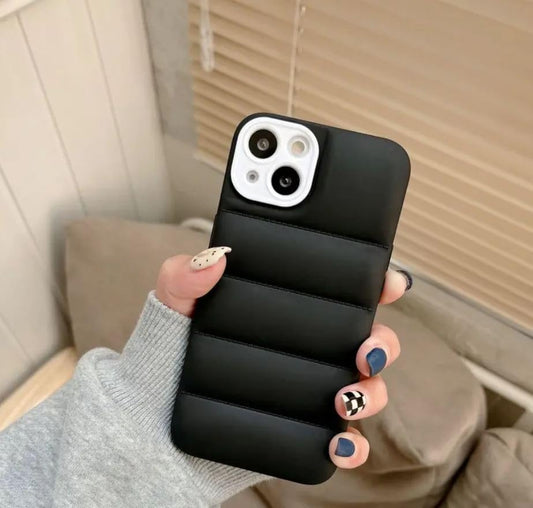 Puffer Case iPhone 14 Pro Max, Puff Jacket Down Pillow Case Protective and Shockproof Puffer Phone Case, Soft Touch Luxury Material, Trendy iPhone Case Flexible and Non-Slip (Charcoal)