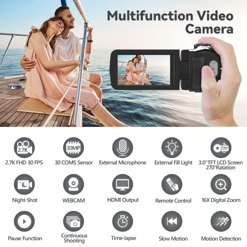 UMIMIXI Video Camera Camcorder Digital Vlogging Camera YouTube Camera UHD 2.7K 30FPS 30MP Recorder 16X Digital Zoom with 2 Batteries
