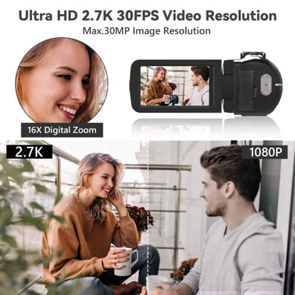 UMIMIXI Video Camera Camcorder Digital Vlogging Camera YouTube Camera UHD 2.7K 30FPS 30MP Recorder 16X Digital Zoom with 2 Batteries