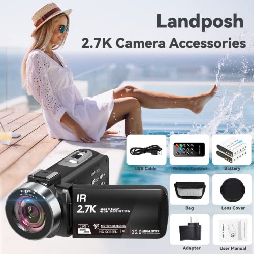 UMIMIXI Video Camera Camcorder Digital Vlogging Camera YouTube Camera UHD 2.7K 30FPS 30MP Recorder 16X Digital Zoom with 2 Batteries